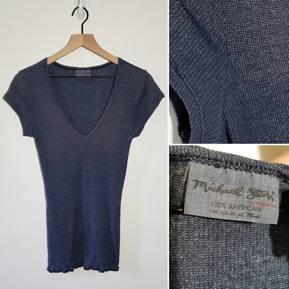 Michael Stars Stretchy V-neck T-shirt Designer Top